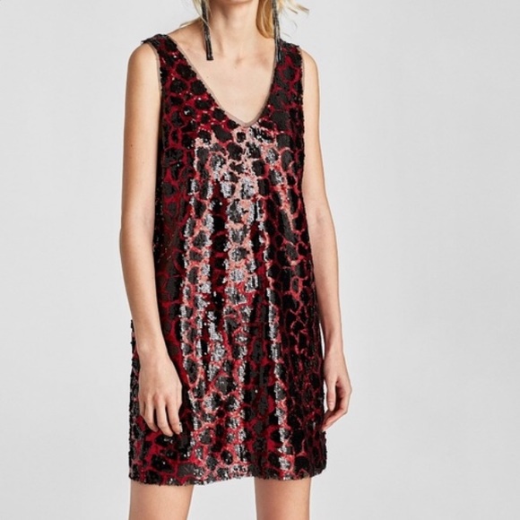 zara printed sequin dress